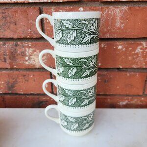 Set Of 4 Avon Retro Green Vine Pattern Ceramic Coffee/Teacups